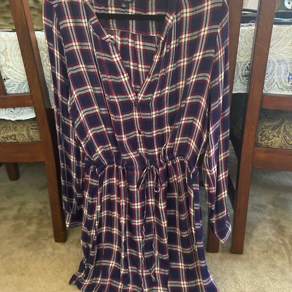 Lucky Brand Plaid Long Sleeve Dress